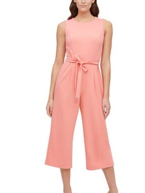 Tommy Hilfiger Sleeveless Cropped Belted Jumpsuit in Coral Pink